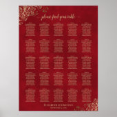 25 Table Gold Frills auf Red Wedding Seating Chart Poster (Vorne)