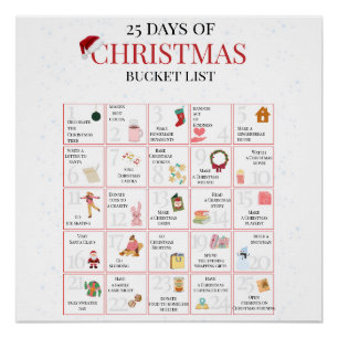25 Tage Weihnachts-Bucket-List-Kunst Poster