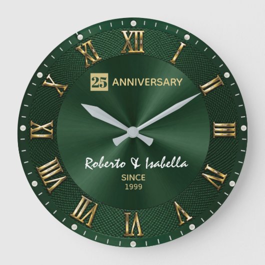 25 th Anniversary Emerald Green Luxury Wedding Ann Große Wanduhr (Vorderseite)