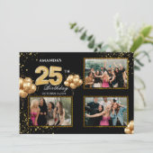 25 th Birthday Gold Silver Black Balloons Einladung (Stehend Vorderseite)