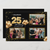 25 th Birthday Gold Silver Black Balloons Einladung (Vorne/Hinten)