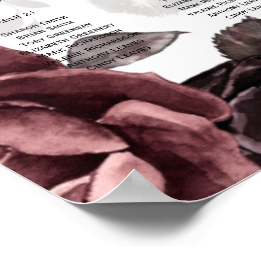25 Tisch-Burgund-Floral-Fall-Sitzkarten Poster (Ecke)
