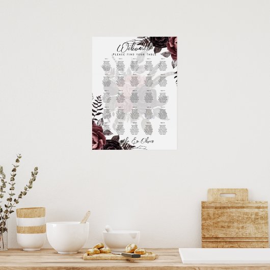25 Tisch-Burgund-Floral-Fall-Sitzkarten Poster (Küche)