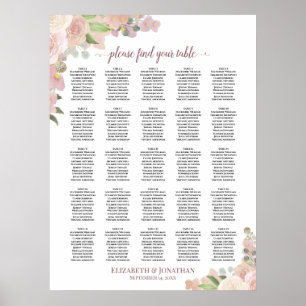 25 Tisch Rustikale Rosa Florale Hochzeits-Sitzordn Poster