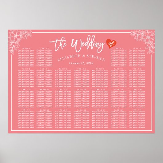 25 Tische Rosa Weiße Blütensitzkarte Poster (Vorne)