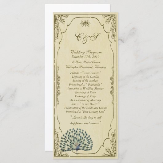 25 Vintage Pfauenhochzeiten Programm (Vorne/Hinten)