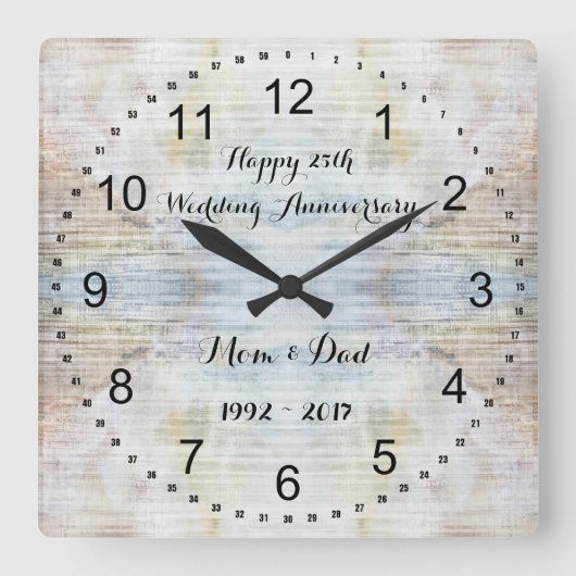 25. Wedding Anniversary Marble Pattern Quadratische Wanduhr (Vorderseite)