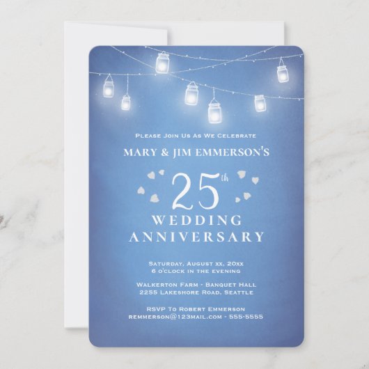 25. Wedding Anniversary String Lights Einladung (Vorderseite)
