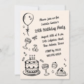 25. Whimsical Doodle Handgeschriebene Geburtstagsp Einladung (Vorderseite)