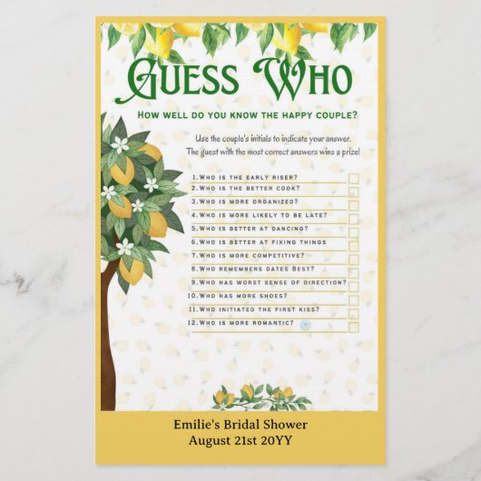 25 x Lemon Brautparty Games BINGO und GUESS WHO Flyer (Hinten)