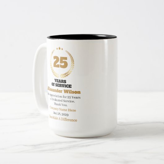 25 Years of Service Employee Appreciation – Custom Zweifarbige Tasse (Vorderseite Links)