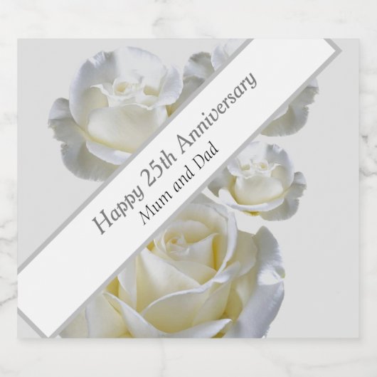 25th Anniversary editable Silver Rose Schaumweinetikett (Einzelnes Label)