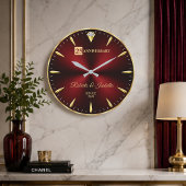 25th Anniversary Elegant Ruby Red & Gold Wedding A Große Wanduhr