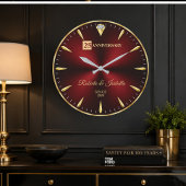 25th Anniversary Elegant Ruby Red & Gold Wedding A Große Wanduhr