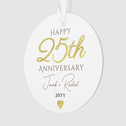 25th Anniversary Faux Gold Custom Wedding Ornament (Vorderseite)