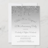 25th Anniversary Silver Glitter Surprise Party Einladung (Vorderseite)