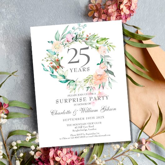 25th Anniversary Surprise Party Roses Garland Postkarte