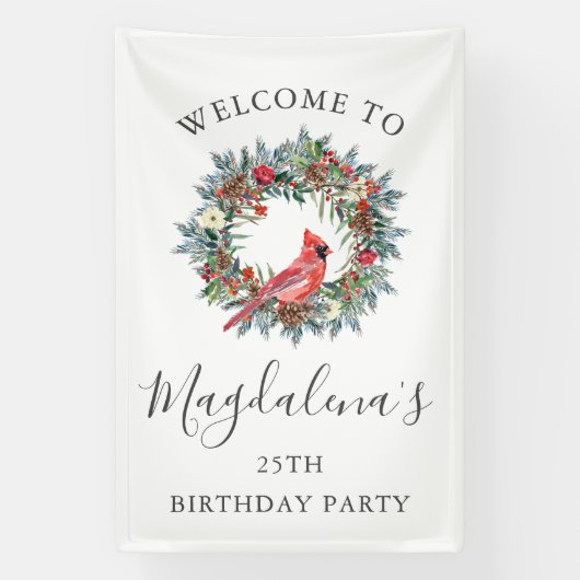 25th Birthday Banner Red Cardinal Custom Welcome (Vertikal)