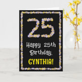 25th Birthday: Floral Flowers Number, Custom Name Karte (Gelbe Blume)