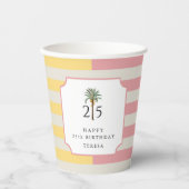 25th Birthday Palm Beach Pastel Stripe Tropical Pappbecher (Vorderseite)