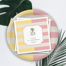 25th Birthday Palm Beach Pastel Stripe Tropical Serviette
