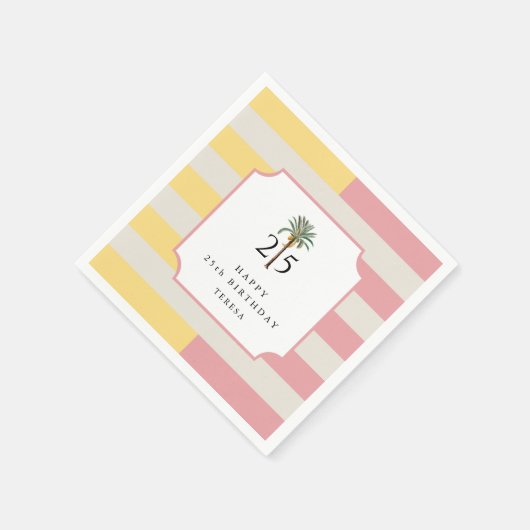 25th Birthday Palm Beach Pastel Stripe Tropical Serviette (Ecke)