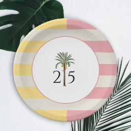 25th Birthday Palm Beach Tropical Pastel Stripe Pappteller