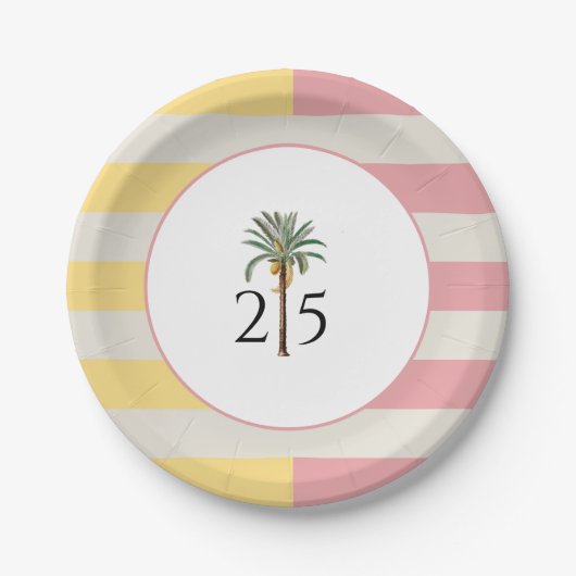 25th Birthday Palm Beach Tropical Pastel Stripe Pappteller (Vorderseite)