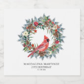 25th Birthday Party Red Cardinal Wreath Custom Schaumweinetikett (Einzelnes Label)