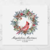 25th Birthday Party Red Cardinal Wreath Custom Schaumweinetikett (Einzelnes Label)