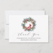 25th Birthday Red Cardinal Wreath Custom Flat Dankeskarte (Vorderseite)