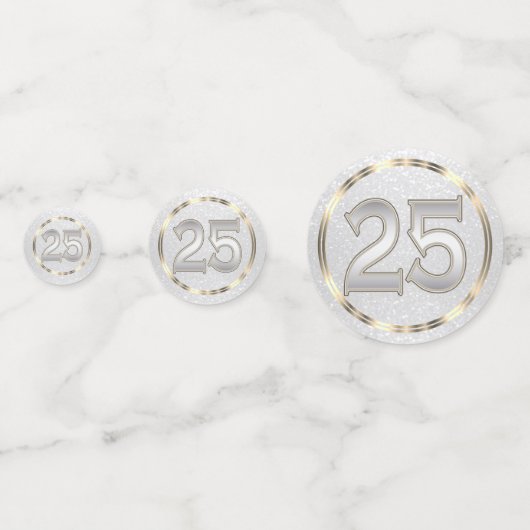 25th Black and White Glitter Konfetti (Vorderseiten)