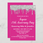 25th Bright Pink Silver Überraschung Jubiläum Part Einladung (Vorne/Hinten)