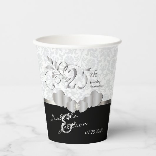25th Silver and White Wedding Anniversary Pappbecher (Vorderseite)