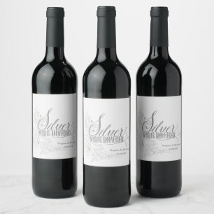 25th Silver Anniversary with Date and Initials Weinetikett