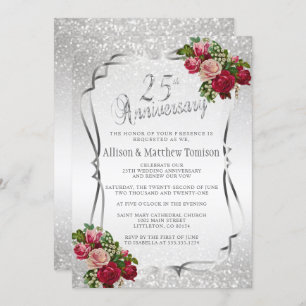 25th Silver Glitter Wedding Anniversary DIY Text Einladung