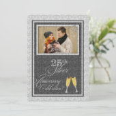 25th Silver Wedding Anniversary with Photo Einladung (Stehend Vorderseite)