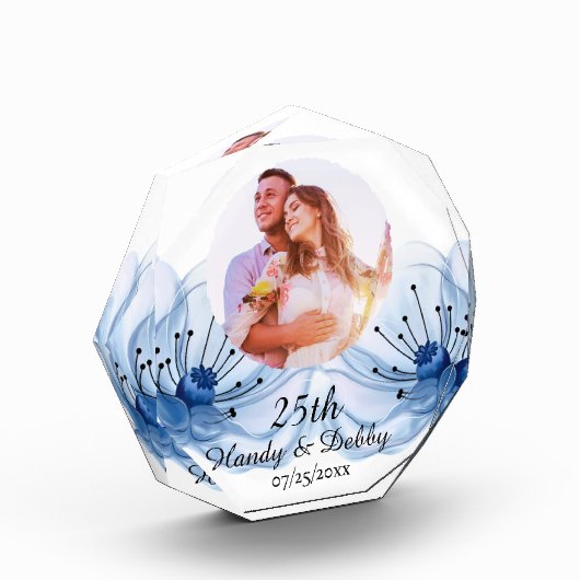 25th Soft Blue Floral Wedding Anniversary Keepsake Fotoblock (Links)