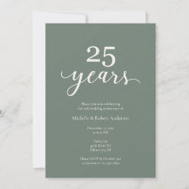 25th wedding Anniversary Elegant Photo Sage Green Einladung