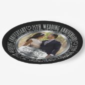 25th Wedding Anniversary Foto Black SIlver Tone Pappteller (Schrägansicht)