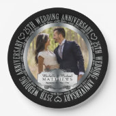 25th Wedding Anniversary Foto Black SIlver Tone Pappteller (Vorderseite)