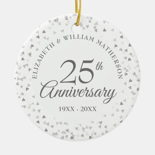 25th Wedding Anniversary Foto von Silver Hearts Keramik Ornament (Vorne)