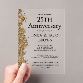 25th Wedding Anniversary Gold Faux Glitter  Acryleinladungen