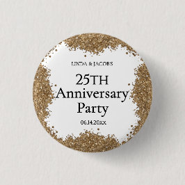 25th Wedding Anniversary Gold Faux Glitter  Button