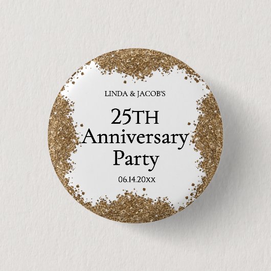25th Wedding Anniversary Gold Faux Glitter  Button (Vorderseite)