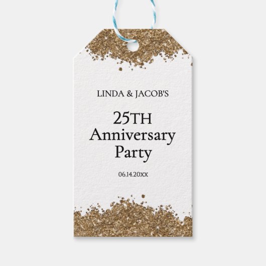 25th Wedding Anniversary Gold Faux Glitter Geschenkanhänger (Vorderseite)
