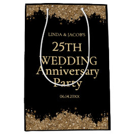 25th Wedding Anniversary Gold Faux Glitter  Mittlere Geschenktüte