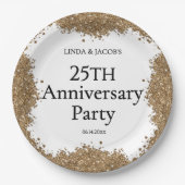 25th Wedding Anniversary Gold Faux Glitter  Pappteller (Vorderseite)