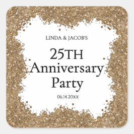 25th Wedding Anniversary Gold Faux Glitter  Quadratischer Aufkleber