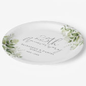 25th Wedding Anniversary Greenery Silver Script Pappteller (Schrägansicht)